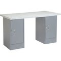 Global Equipment 60x24 Pedestal Workbench - Double Cabinet, Plastic Laminate Square Edge Gray 253790